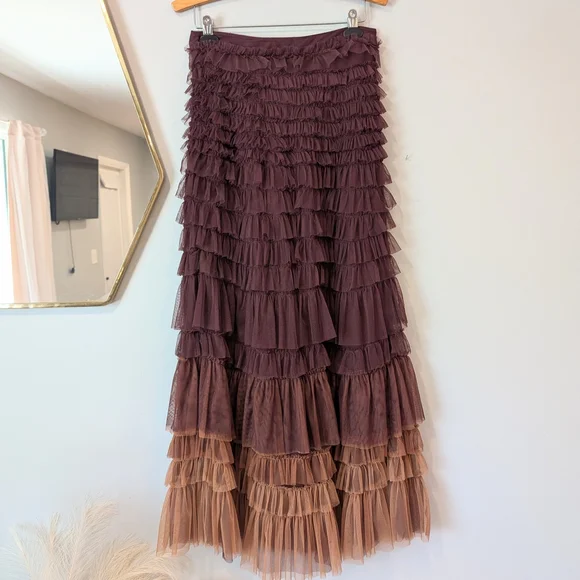 Anthropologie Let Me Be Ruffled Tule Maxi Tiered A-Line Skirt Sz. M - Picture 2 of 12